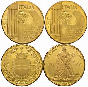 SAVOIA. QUATTRO RIPRODUZIONI DELLE 100 LIRE  - Asta Asta a Tempo | Aurea. Monete e medaglie d'oro italiane ed estere - Associazione Nazionale - Case d'Asta italiane