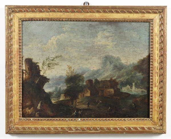 ARTISTA VENETO DEL XVII SECOLO : Paesaggio con personaggi.  - Asta ASTA 331 - ARTE ANTICA E DEL XIX SECOLO (banditore virtuale) - Associazione Nazionale - Case d'Asta italiane