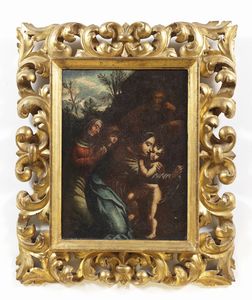 ARTISTA DEL XVII SECOLO : Madonna con bambino, San Giuseppe, San Giovannino e Santa Elisabetta.  - Asta ASTA 331 - ARTE ANTICA E DEL XIX SECOLO (banditore virtuale) - Associazione Nazionale - Case d'Asta italiane