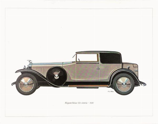 F.L.Rapi : FIAT 520S TORPEDO / HISPANO SUIZA 6A / ALFA ROMEO 1750 GS ZAGATO / DUESENBERG SJ ROADSTER / CHRYSLER AIRFLOW SEDAN / PACKARD TURIN SIX / DELAHAYE 145 FRANAY  - Asta Manifesti | Cambi Time - Associazione Nazionale - Case d'Asta italiane