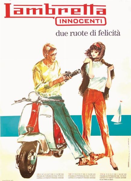 Anonimo : LAMBRETTA INNOCENTI / DUE RUOTE DI FELICIT  - Asta Manifesti | Cambi Time - Associazione Nazionale - Case d'Asta italiane