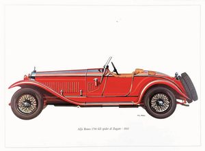 F.L.Rapi : FIAT 520S TORPEDO / HISPANO SUIZA 6A / ALFA ROMEO 1750 GS ZAGATO / DUESENBERG SJ ROADSTER / CHRYSLER AIRFLOW SEDAN / PACKARD TURIN SIX / DELAHAYE 145 FRANAY  - Asta Manifesti | Cambi Time - Associazione Nazionale - Case d'Asta italiane