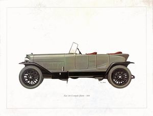 F.L.Rapi : FIAT 520S TORPEDO / HISPANO SUIZA 6A / ALFA ROMEO 1750 GS ZAGATO / DUESENBERG SJ ROADSTER / CHRYSLER AIRFLOW SEDAN / PACKARD TURIN SIX / DELAHAYE 145 FRANAY  - Asta Manifesti | Cambi Time - Associazione Nazionale - Case d'Asta italiane