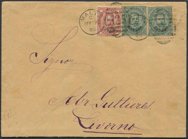 1888, LEVANTE, LETTERA DA MALTA PER LIVORNO DEL 7 MAGGIO 1888.  - Asta Filatelia - Associazione Nazionale - Case d'Asta italiane