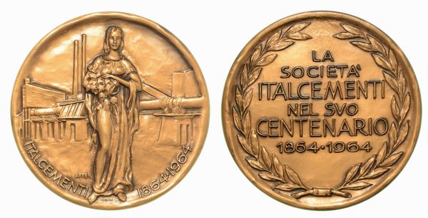 BERGAMO. Societ Italcementi. Medaglia in bronzo per il 100 Anniversario (1864-1964).  - Asta Numismatica - Associazione Nazionale - Case d'Asta italiane