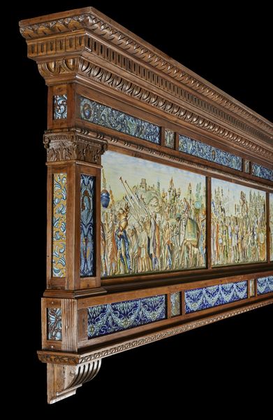 MANIFATTURA MOLARONI DEL XX SECOLO : Pannello in maiolica dipinta con i Trionfi di Cesare dal modello di Andrea Mantegna e cornice in legno scolpito.  - Asta Asta 339  Arte antica e del XIX secolo (online) - Associazione Nazionale - Case d'Asta italiane