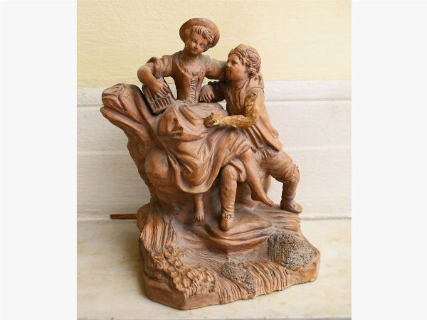 Gruppo in terracotta  - Asta Arredi e Dipinti dall'antica Fattoria Franceschini, in parte provenienti da Villa I Pitti - Associazione Nazionale - Case d'Asta italiane