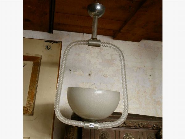 Piccolo lampadario ad anello in vetro soffiato incolore di Murano  - Asta La Collezione di Muccia Breda - Villa Don a Borbiago di Mira (Venezia) - Associazione Nazionale - Case d'Asta italiane