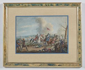 LANGLOIS EUSTACHE HYACINTHE (1777 - 1837) : Battaglia.  - Asta ASTA 346 ARTE DEL XIX SECOLO DA UNA COLLEZIONE LOMBARDA E ALTRE COMMITTENZE - Associazione Nazionale - Case d'Asta italiane