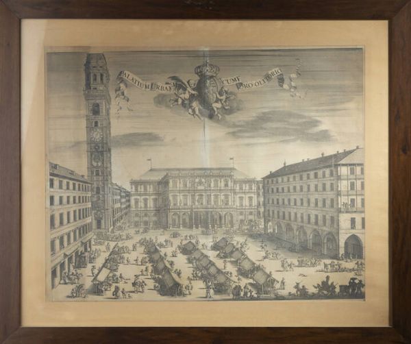 ACQUAFORTE : Veduta di Piazza Palazzo di Citt 1725  - Asta Asta 198 Antiquariato - Associazione Nazionale - Case d'Asta italiane