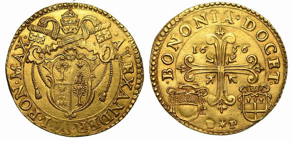 ALESSANDRO VII (Fabio Chigi), 1655-1667. Quadrupla 1656 (Zecchiere Bartolomeo Provagli). Bologna.  - Asta Numismatica - Associazione Nazionale - Case d'Asta italiane