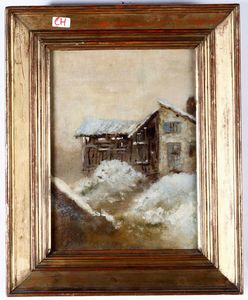 ,Luigi Scrosati - Luigi Scrosati (1814 - 1869) Casa con veduta innevata