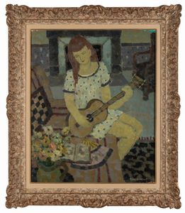 Andre Regagnon (1902 - 1976) Ragazza con chitarra  - Asta Dipinti del XIX e XX secolo | Cambi Time - Associazione Nazionale - Case d'Asta italiane