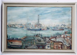 ,Ernesto Massiglio - Ernesto Massiglio (1895-1974) Veduta del porto di Genova