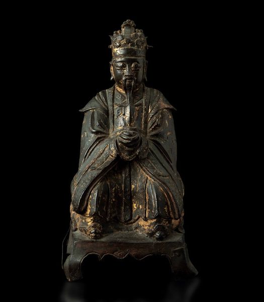 Figura di Wenchang Dijun in bronzo con tracce di doratura, Cina, Dinastia Ming, XVII secolo  - Asta Fine Chinese Works of Art - Associazione Nazionale - Case d'Asta italiane