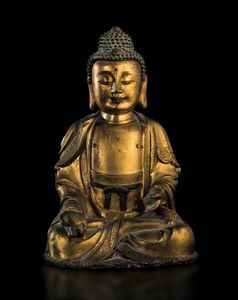 Importante e fine figura di Buddha Sakyamuni in bronzo, Cina, Dinastia Ming, XVI secolo  - Asta Fine Chinese Works of Art - Associazione Nazionale - Case d'Asta italiane