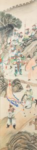 Coppia di dipinti su seta raffiguranti guerrieri, Cina, Dinastia Qing, XIX secolo  - Asta Fine Chinese Works of Art - Associazione Nazionale - Case d'Asta italiane