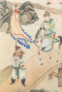 Coppia di dipinti su seta raffiguranti guerrieri, Cina, Dinastia Qing, XIX secolo  - Asta Fine Chinese Works of Art - Associazione Nazionale - Case d'Asta italiane