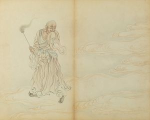 Disegno su carta raffigurante un immortale, Cina, Dinastia Qing, XIX secolo  - Asta Fine Chinese Works of Art - Associazione Nazionale - Case d'Asta italiane