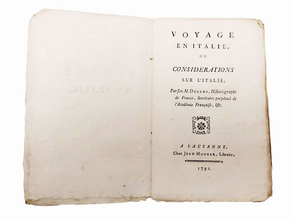 ,Charles Pinot Duclos : Voyage en Italie, ou Considerations sur l'Italie  - Asta La Sicilia nelle Collezioni di Casa d'Agata a Taormina: la Biblioteca - Associazione Nazionale - Case d'Asta italiane