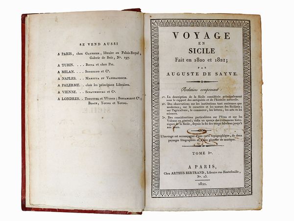 ,Auguste de Sayve : Voyage en Sicile fait en 1820 et 1821  - Asta La Sicilia nelle Collezioni di Casa d'Agata a Taormina: la Biblioteca - Associazione Nazionale - Case d'Asta italiane