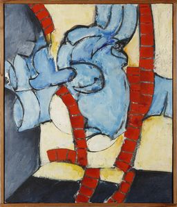 SCHMIDT ALLAN  (1923 - 1989) - Objet bleu avec des bandes rouges.