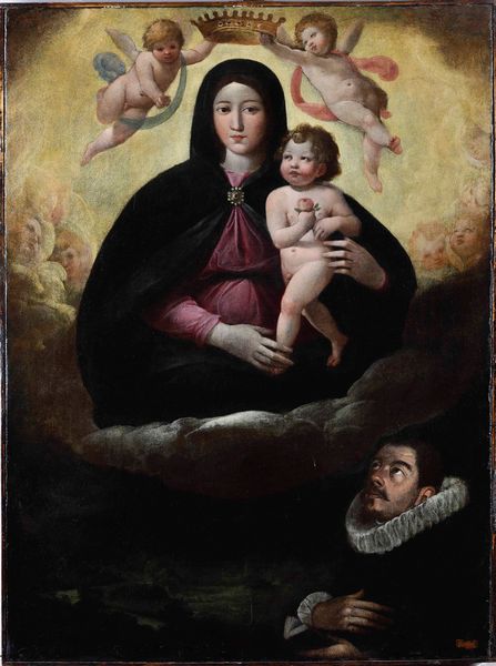 Scuola del XVII secolo Madonna con Bambino incoronata da angeli e figura di committente  - Asta Dipinti Antichi | Cambi Time - Associazione Nazionale - Case d'Asta italiane