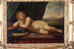 Scuola del XVIII secolo Bambinello dormiente e San Giovannino  - Asta Dipinti Antichi | Cambi Time - Associazione Nazionale - Case d'Asta italiane