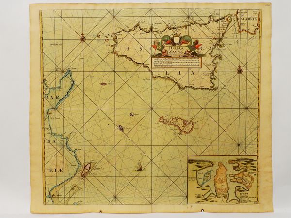 ,Johannes Van Keulen : Nieuwe Paskaert van de Zee Kusten van t Eylandt Sicilia...  - Asta La Sicilia nelle Collezioni di Casa d'Agata a Taormina: la Raccolta di Stampe - Associazione Nazionale - Case d'Asta italiane