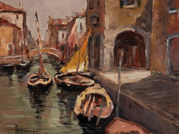 ,ANGELO BROMBO : Barche in canale  - Asta Asta a tempo di arte moderna e contemporanea - Associazione Nazionale - Case d'Asta italiane