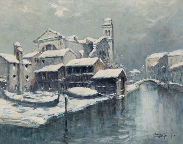 ,ANGELO  GAMBA : Venezia, squero con neve  - Asta Asta a tempo di arte moderna e contemporanea - Associazione Nazionale - Case d'Asta italiane