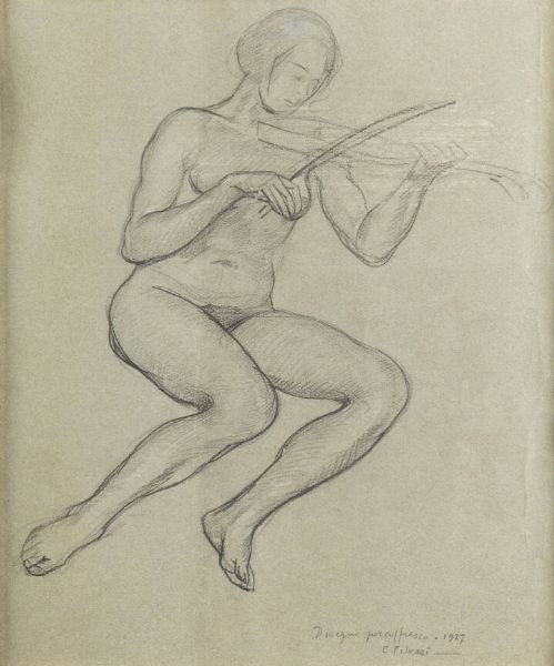 ESO PELUZZI Cairo Montenotte (SV) 1894 - 1985 : Disegno per affresco-(Violinista nuda) 1927  - Asta Asta 199 Dipinti e sculture moderne e contemporanee - Associazione Nazionale - Case d'Asta italiane