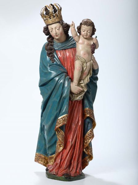 Madonna delluva in legno policromo e dorato nei modi dellarte barocca, scultore doltralpe del XX secolo  - Asta Scultura e Oggetti d'Arte | Cambi Time - Associazione Nazionale - Case d'Asta italiane