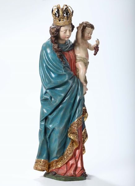 Madonna delluva in legno policromo e dorato nei modi dellarte barocca, scultore doltralpe del XX secolo  - Asta Scultura e Oggetti d'Arte | Cambi Time - Associazione Nazionale - Case d'Asta italiane