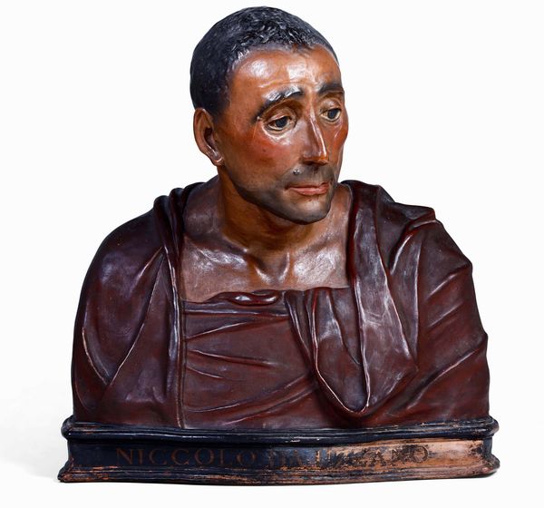 Niccol da Uzzano, da Donatello Terracotta dipinta  Manifattura fiorentina XIX-XX secolo  - Asta Scultura e Oggetti d'Arte | Cambi Time - Associazione Nazionale - Case d'Asta italiane