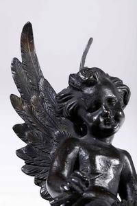 Cupido Bronzo fuso, cesellato e patinato. Base in legno tornito ed ebanizzato Scultore doltralpe del XIX secolo  - Asta Scultura e Oggetti d'Arte | Cambi Time - Associazione Nazionale - Case d'Asta italiane