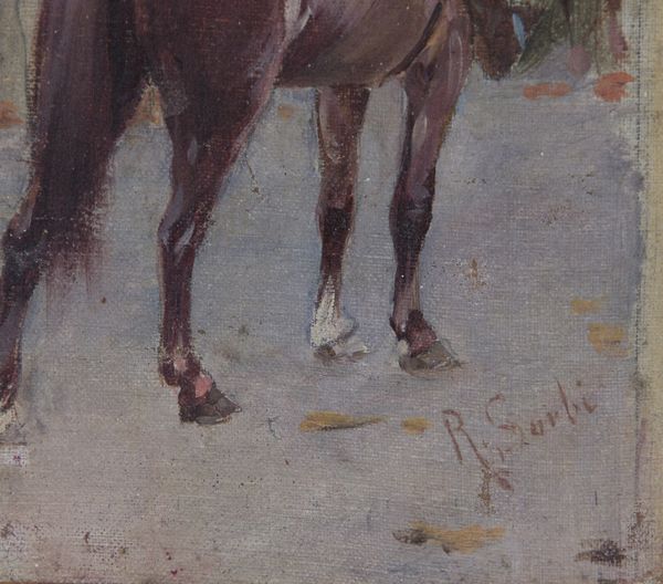 SORBI RAFFAELLO (1844 - 1931) : Paesaggio con soldati a cavallo.  - Asta Asta 353 | Arte antica e del XIX secolo - Associazione Nazionale - Case d'Asta italiane