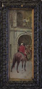 SORBI RAFFAELLO (1844 - 1931) : Paesaggio con soldati a cavallo.  - Asta Asta 353 | Arte antica e del XIX secolo - Associazione Nazionale - Case d'Asta italiane