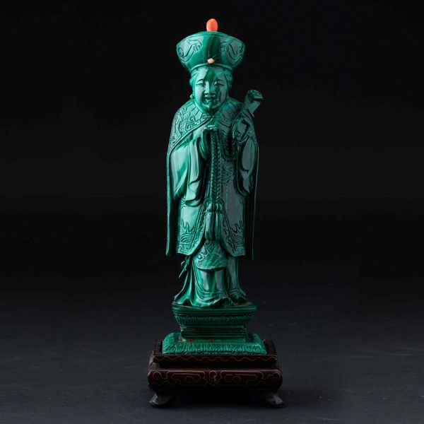 Figura di saggio con Ruyi scolpita in malachite, Cina, Dinastia Qing, XIX secolo  - Asta Chinese Works of Art - Associazione Nazionale - Case d'Asta italiane