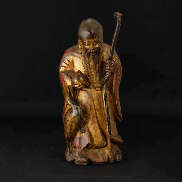 Figura di saggio in legno laccato e dorato, Cina, Dinastia Qing, XIX secolo  - Asta Chinese Works of Art - Associazione Nazionale - Case d'Asta italiane