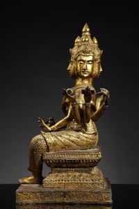 Arte Sud-Est Asiatico : Figura di Phra Phrom in bronzo dorato Thailandia, Rattanakosin (1782-1932) XVIII secolo  - Asta Asta 355 Arte orientale da un'importante collezione privata italiana e altre committenze - Associazione Nazionale - Case d'Asta italiane