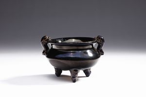 Arte Cinese - Incensiere ding in porcellana a smalto nero Cina, Song