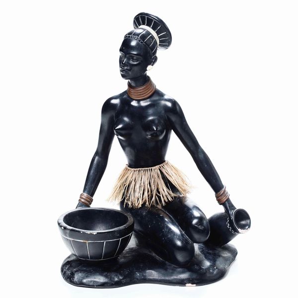 ,Salvatore Melani : Scultura raffigurante donna africana inginocchiata  - Asta Arti decorative del XX secolo | Cambi Time - Associazione Nazionale - Case d'Asta italiane