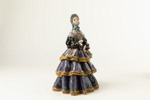 ,Pietro Melandri : Figura di donna in abiti ottocenteschi  - Asta Arti decorative del XX secolo | Cambi Time - Associazione Nazionale - Case d'Asta italiane