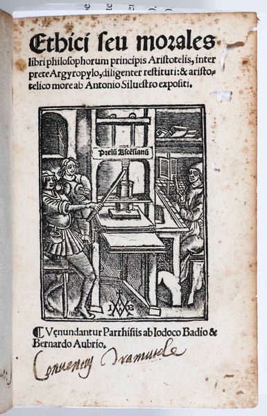 ,Aristotele : Aristotele Ethici sue morales libri philosophorum...... Parigi Badio ascesio 1517.  - Asta Libri Antichi, Stampe, Incisioni e Carte Geografiche | Cambi Time - Associazione Nazionale - Case d'Asta italiane