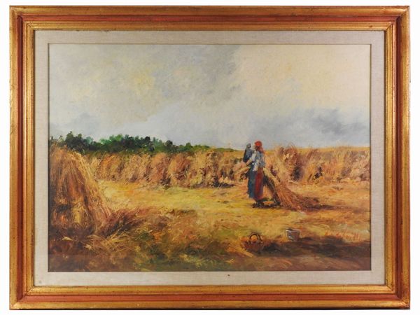 ,Norberto Martini : Campo di grano con figure 1974  - Asta Arte Moderna e Contemporanea - Associazione Nazionale - Case d'Asta italiane