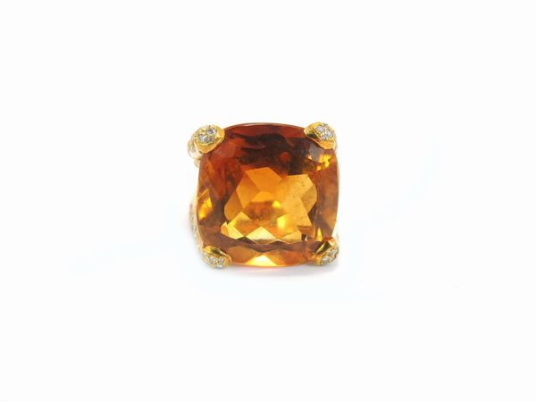 Anello in oro giallo con diamanti e quarzo citrino  - Asta Gioielli d'epoca e Orologi - Associazione Nazionale - Case d'Asta italiane