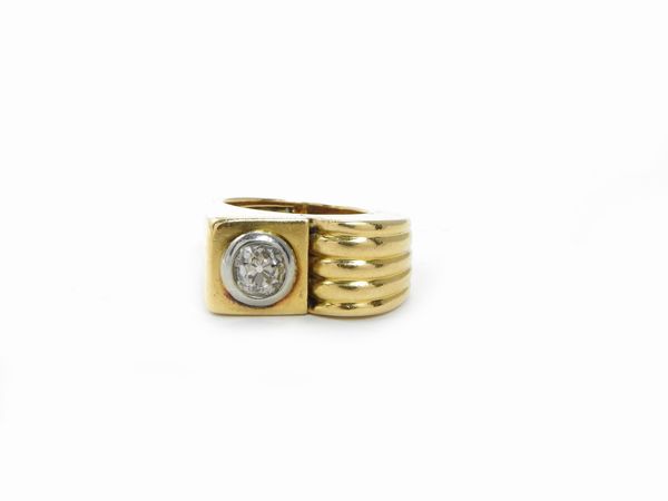 Anello in oro bianco e giallo con diamante  - Asta Gioielli d'epoca e Orologi - Associazione Nazionale - Case d'Asta italiane