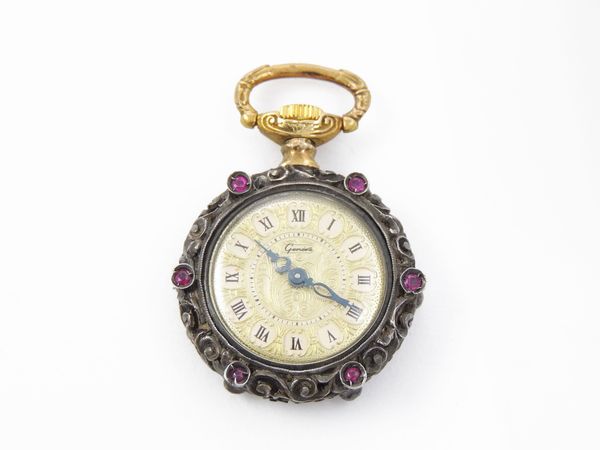 Orologio da tasca per donna in argento con rubini  - Asta Gioielli d'epoca e Orologi - Associazione Nazionale - Case d'Asta italiane