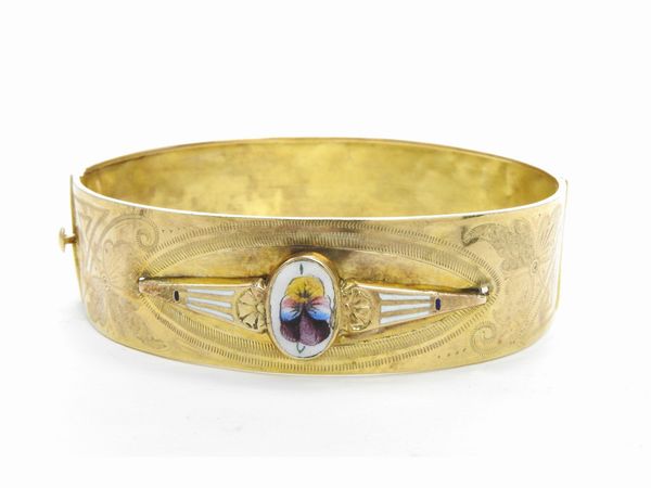 Bracciale borbonico in oro giallo a basso titolo con smalti policromi  - Asta Gioielli d'epoca e Orologi - Associazione Nazionale - Case d'Asta italiane